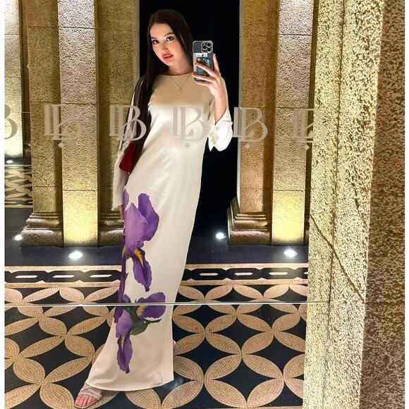 MANGO Floral Print Maxi Dress NWT | White & Purple Long Dress - Picture 7 of 16